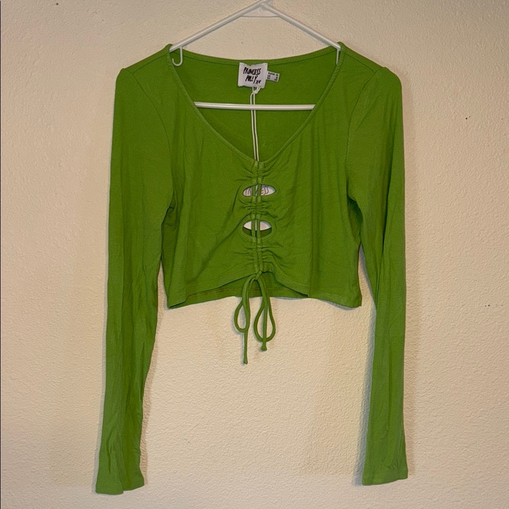 Princess Polly Green Tie Front Crop Top